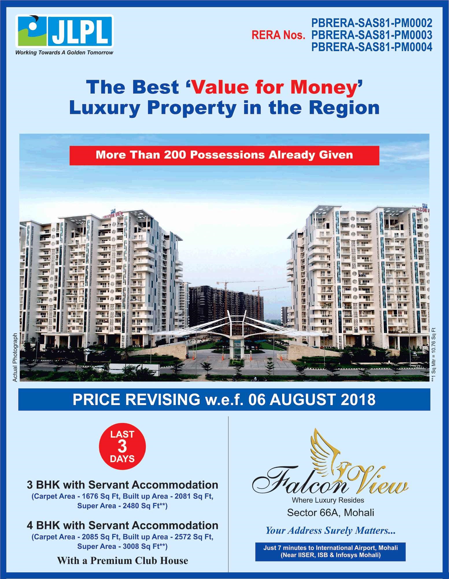 Book luxury property in the region at JLPL Falcon View in Mohali Update